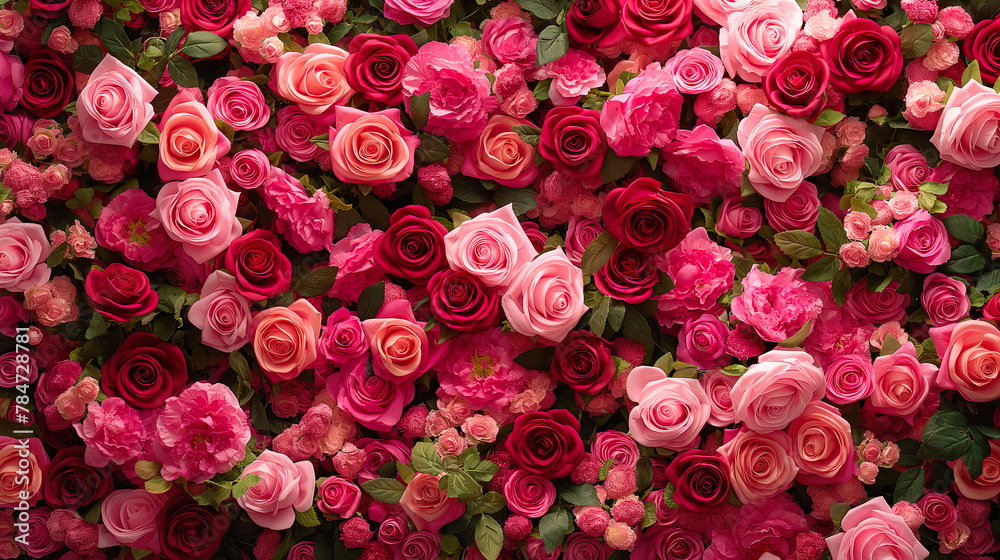 Flowers backdrop with red and pink roses, Flowers wall background for wedding decoration and presentation. Flowers backdrop with red and pink roses, Flowers wall background for wedding decoration and presentation.