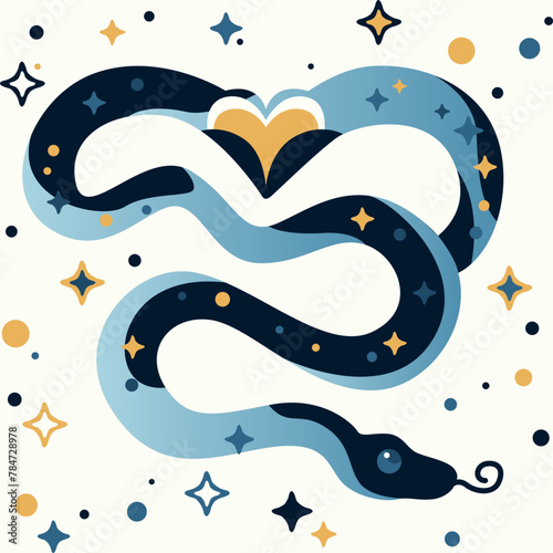 
vector illustration, snake. love, heart, astronomy, fortune telling, elements. images of a magical snake