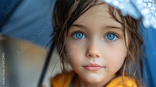 Young Girl Wearing Straw Hat and Holding Umbrella