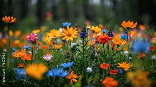 Colorful Flowers Field With Trees
