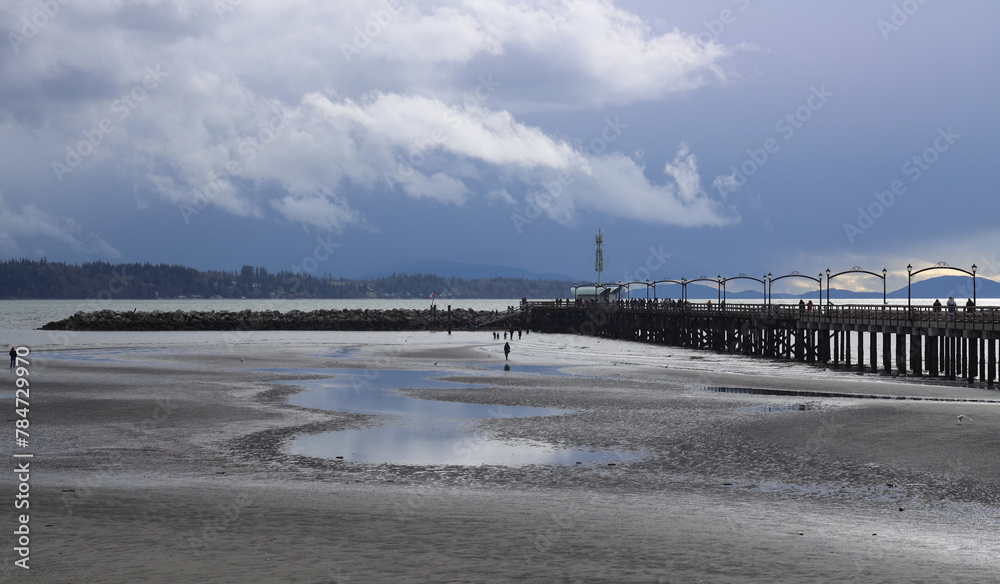 Wooden pier in White Rock British Columbia in a cloudy day