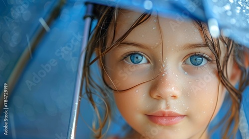 Young Girl Wearing Straw Hat and Holding Umbrella