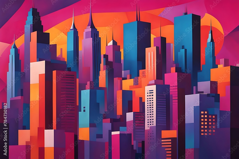 Abstract Cityscape: Vibrant Urban Visions