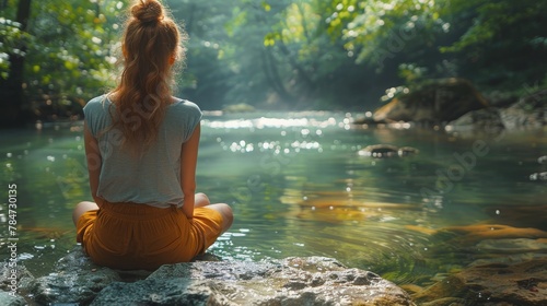 Woman in Bikini Sitting on Rock in River