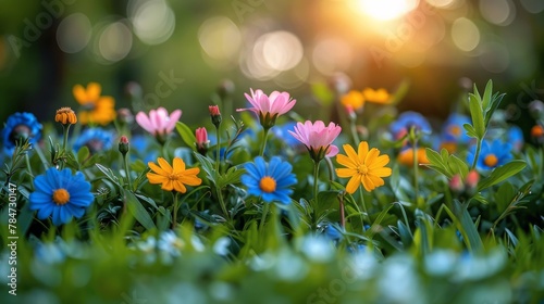 Colorful Flowers Field With Trees