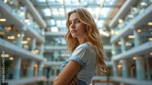 Woman Standing in Large Building