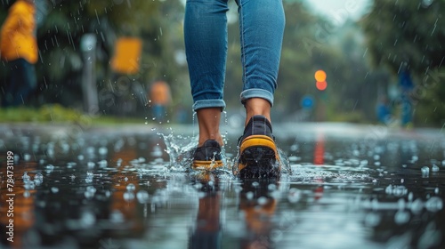 Person Walking in Rain on Rainy Day