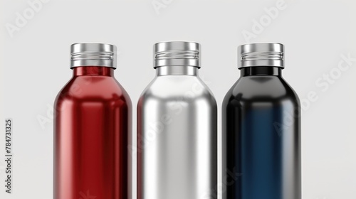 Three stainless steel water bottles lined up together