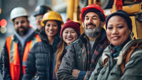 group of workers from different sectors--construction, healthcare, and education standing together in solidarity, representing labor unity on Labor Day