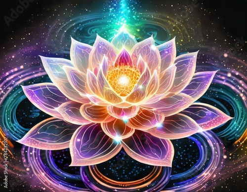 Lotus Flower with Chakra Petals in Swirling Energy Light