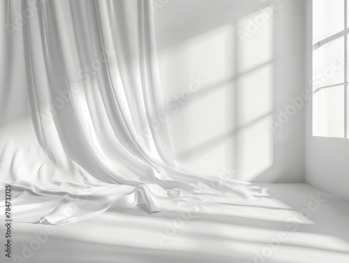 A simple room with a white curtain and a window