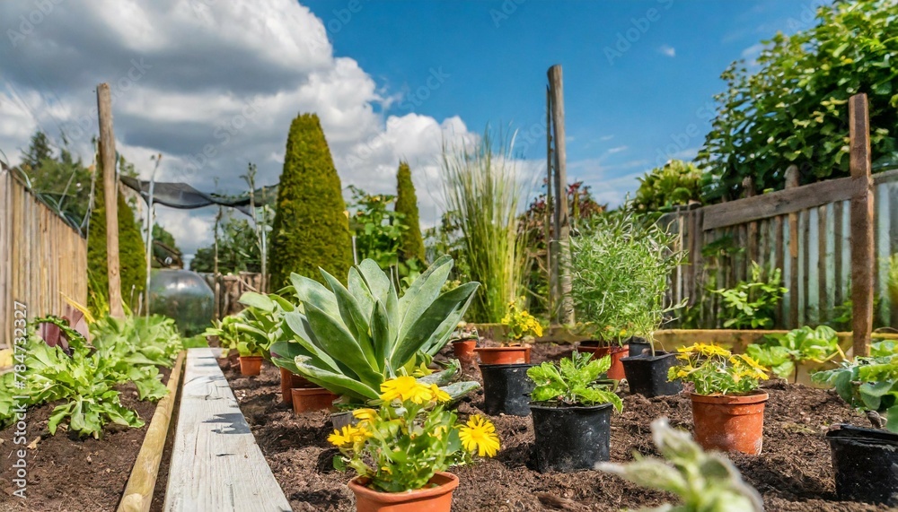 Fototapeta premium Sustainable Home Garden with Resilient Plant Varieties