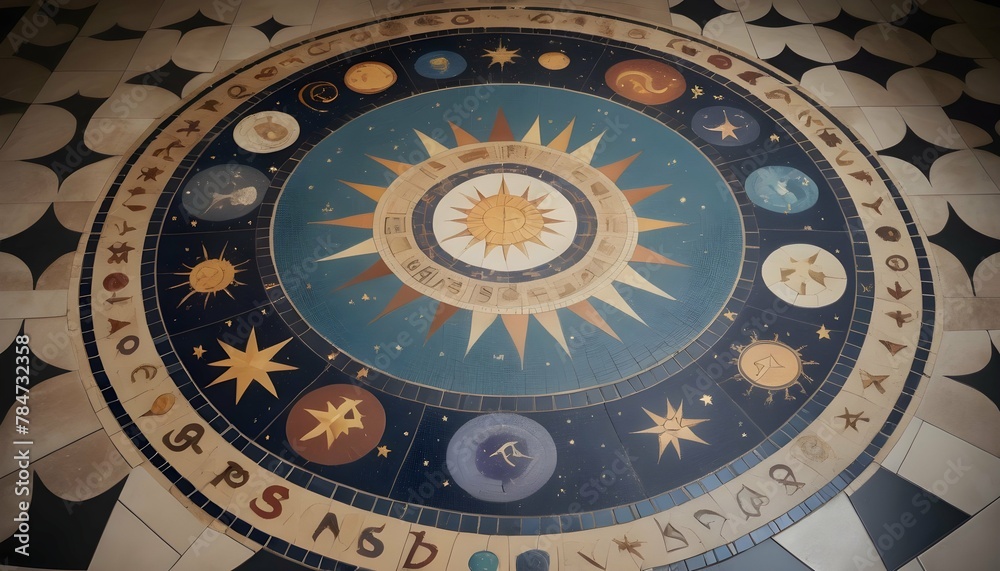 A Celestial Themed Mosaic Floor With Zodiac Signs