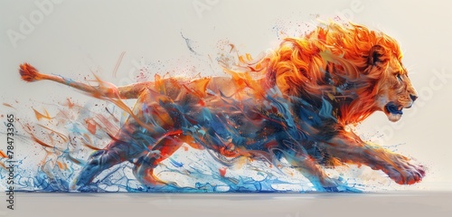 Roaring Rush: A majestic lion in motion, crafted entirely from vibrant paint splashes, exudes power and grace-4