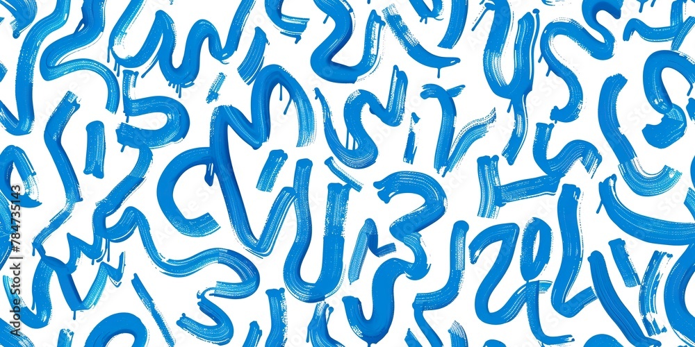 Background in repeating pattern of abstract glyphs and lines in indecipherable writing in blue tone and white background.