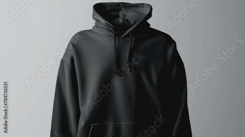 Striking Black Hoodie Template: Long Sleeve Hooded Sweatshirt, Isolated on White Background Perfect for Design Mockups and Prints