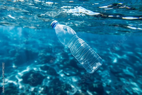 Discarded plastic bottles in the sea