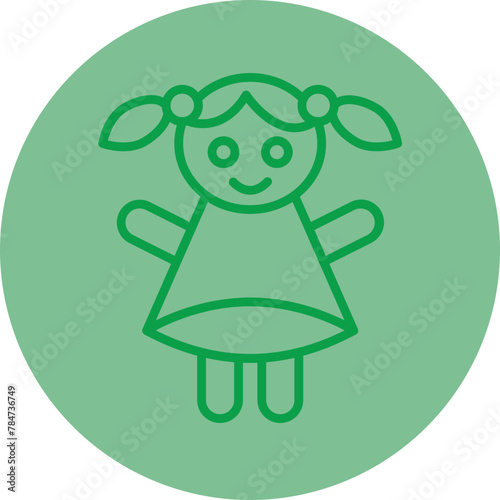 Doll Green Line Circle Icon