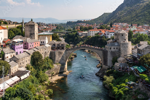 Neretva River Running Through Mostar, with the Old Bridge (Stari Most), Bosnia and Herzegovina