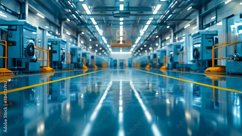 Warehouse interior with shelves and boxes in a modern factory building Warehouse interior with shelves and boxes in a modern factory building