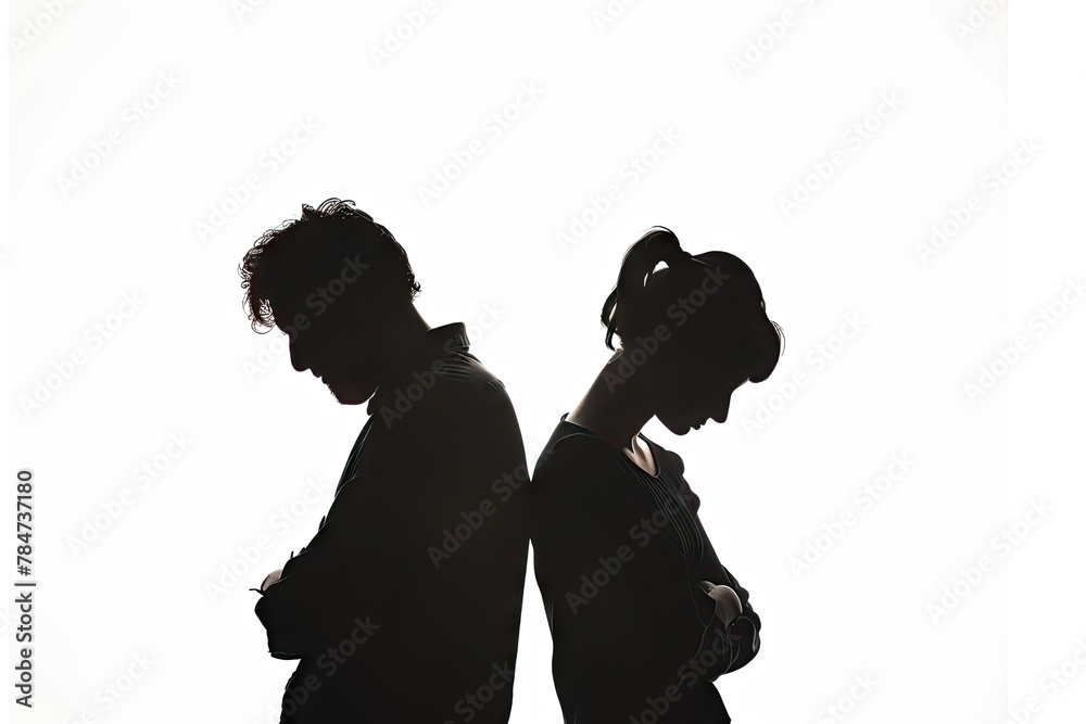 
sillhouette of worried couple on white background