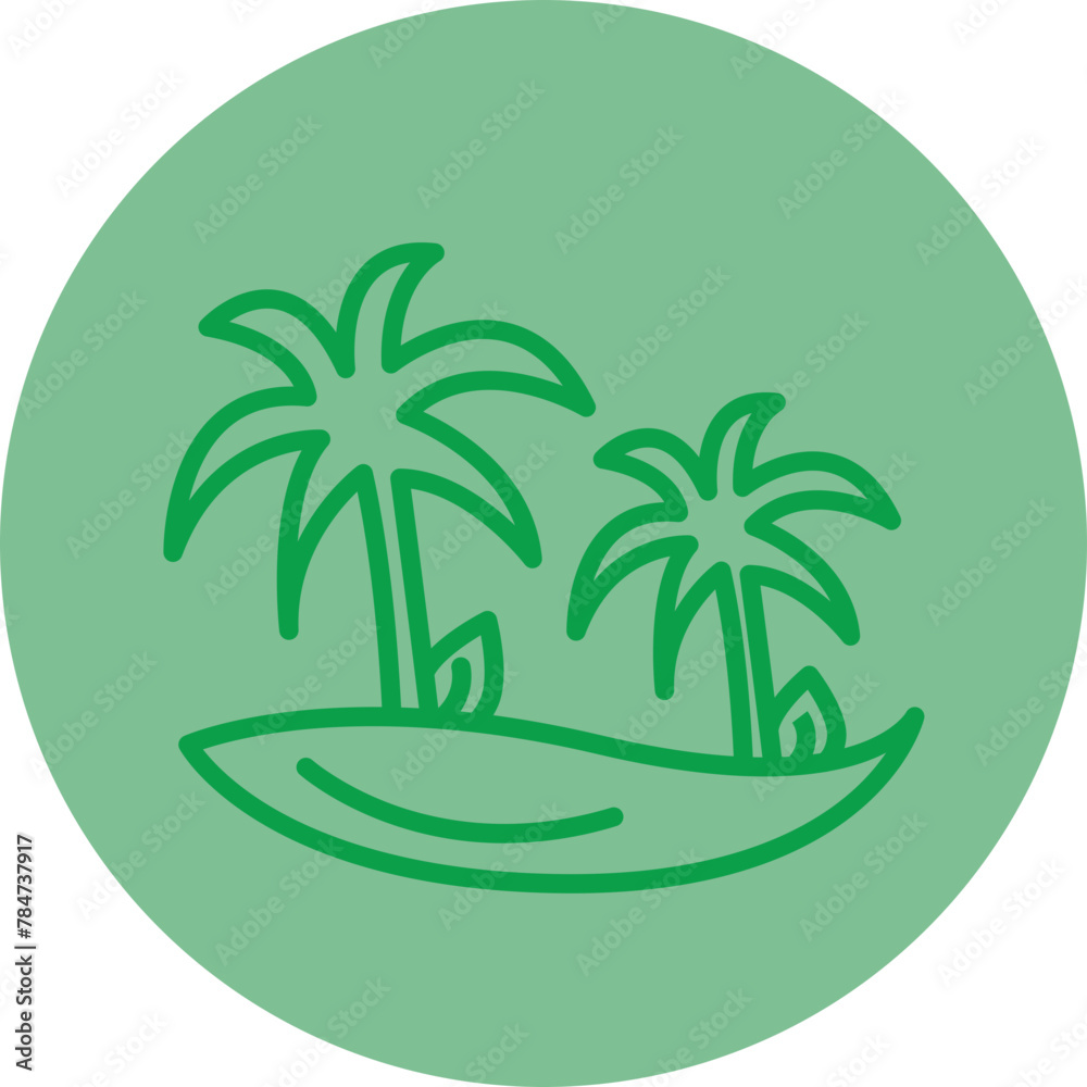 Palm Tree Green Line Circle Icon