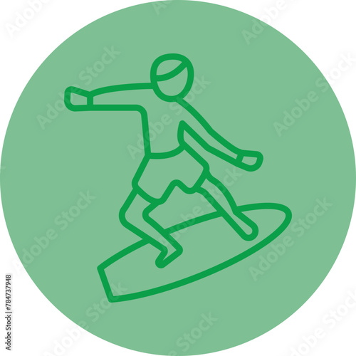Surfing Green Line Circle Icon