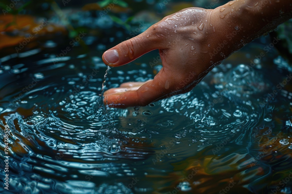 Fototapeta premium Hand reaching for drop of water