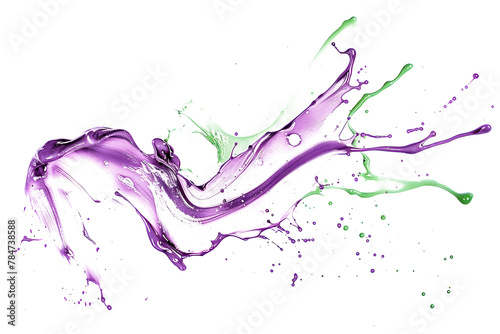 Soft purple and green paint splashes on transparent background.