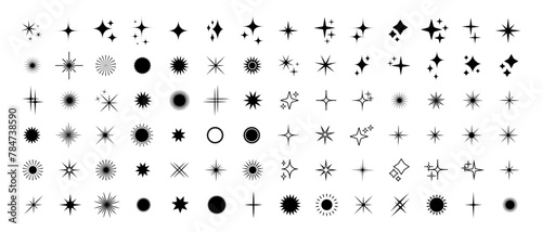Star silhouette icon set, Shining star rays, Star cluster simple vector design elements isolate.