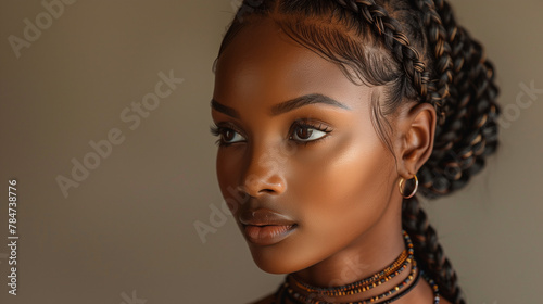 Timeless allure: Discover the timeless allure of an African woman's beauty, her braided hair cascading in intricate patterns, a testament to the artistry of tradition-1