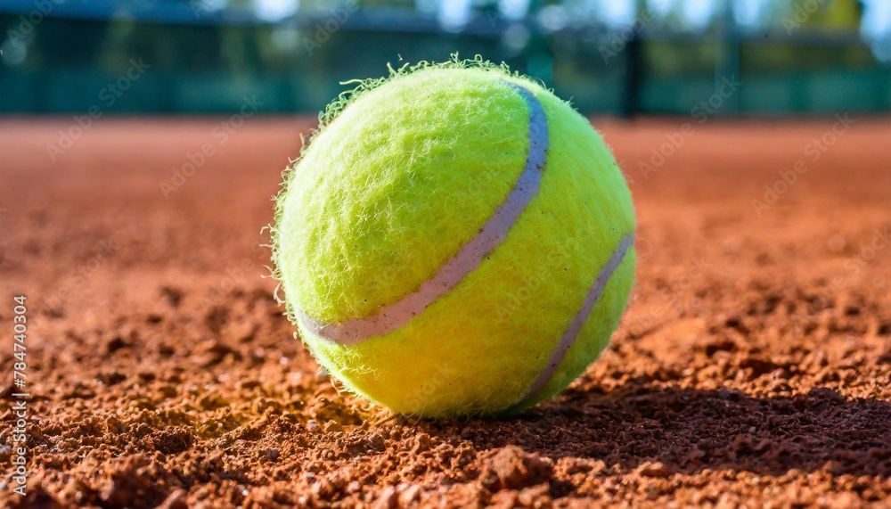 Photograph of a tennis ball bouncing on clay tennis court