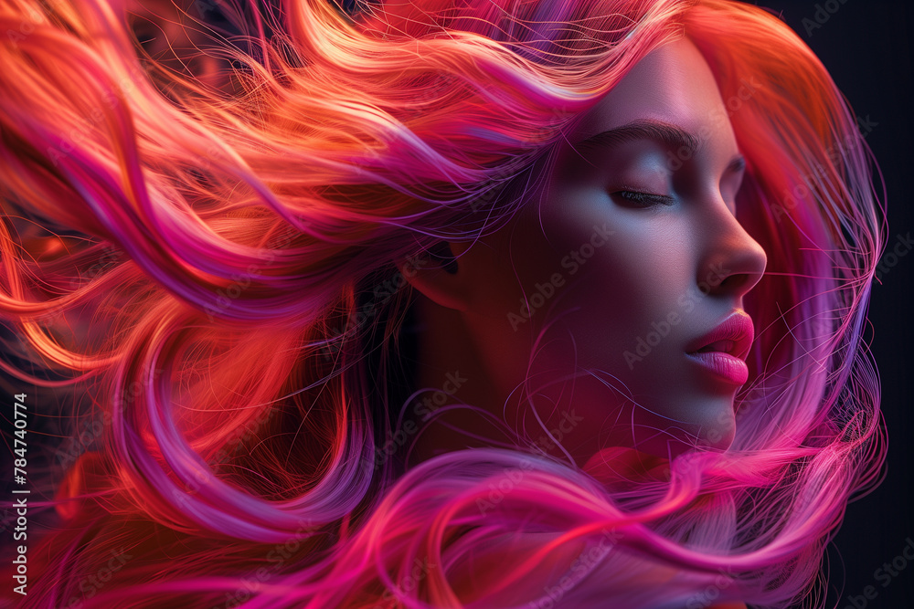 A mesmerizing swirl of vibrant pink and brown curls dances against the dark backdrop, exuding elegance and allure-2