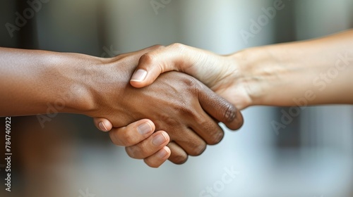 Two People Shaking Hands on a City Street