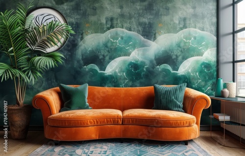 Modern Living Room With Couch and Painting on Wall
