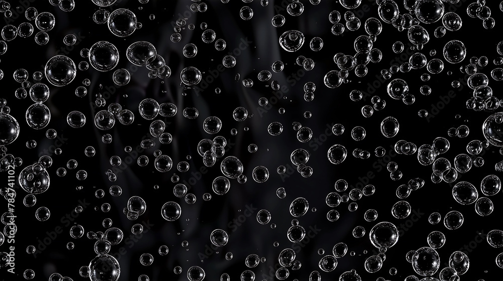 Ethereal Bubbles: Black Background with Floating Transparent Spheres Ethereal Bubbles: Black Background with Floating Transparent Spheres