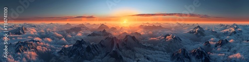 Sunset Over Mountain Range With Clouds
