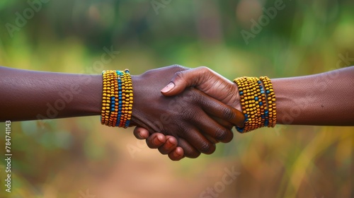 Two People Shaking Hands on a City Street