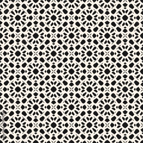 Vector monochrome mosaic seamless pattern. Black and white ornamental texture, islamic art style. Abstract elegant background. Geometric ornament with floral grid, lattice. Repeated design for decor © Olgastocker