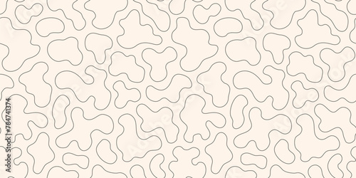 Vector monochrome seamless pattern with thin curved lines, organic shapes, liquid spots. Subtle linear black and white abstract texture. Simple minimalist endless background. Repeated design element