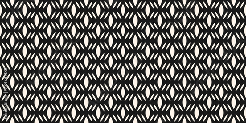 Simple black and white  vector mesh seamless pattern. Monochrome geometric texture. Illustration of lattice, grid, tissue structure. Modern abstract background. Repeat dark design for print, decor