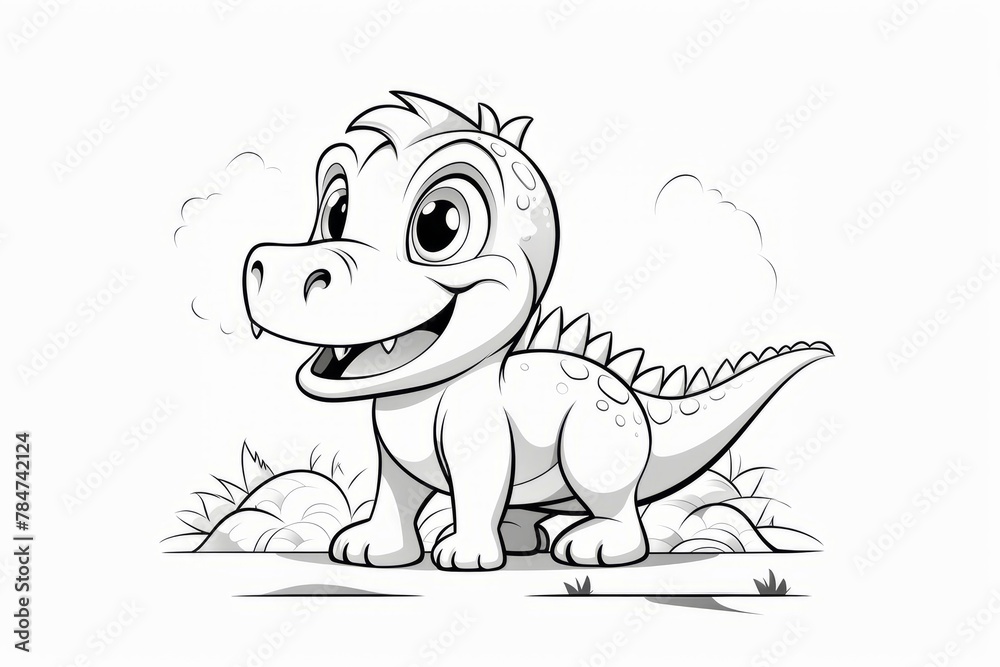 Fototapeta premium Baby dinosaur colouring page drawing