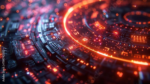 Futuristic AI technology circuit board with glowing lights and intricate patterns © Yusif
