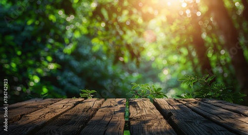 Sunlight Filtering Through Trees Onto Wooden Table