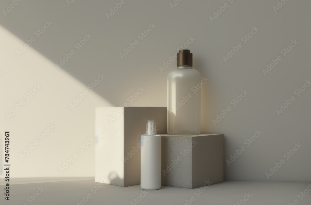 A bottle of liquid resting on top of a block. Suitable for various uses A bottle of liquid resting on top of a block. Suitable for various uses