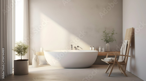 modern Scandinavian bathroom featuring a freestanding bathtub with clean lines © Safdar