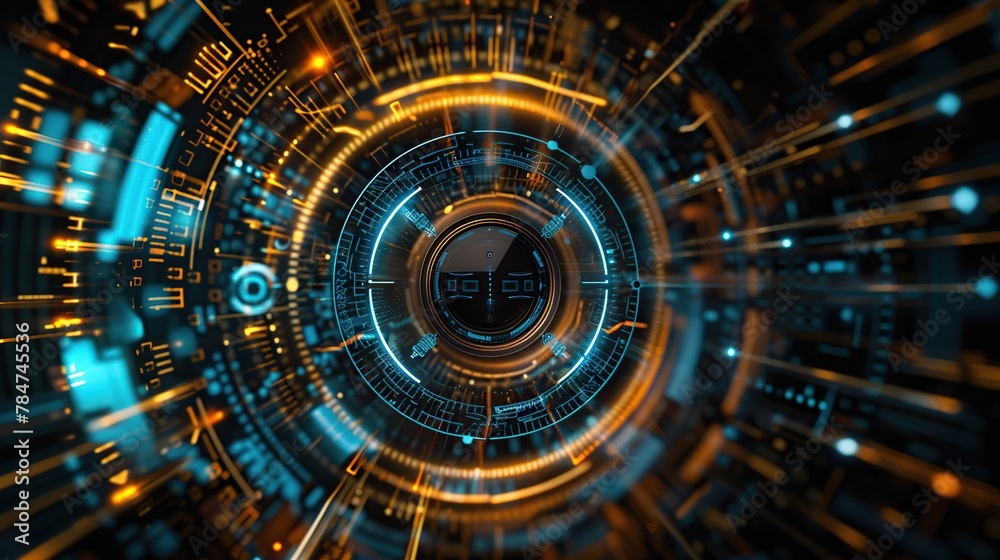 Fototapeta premium Futuristic interface with circular HUD elements and glowing lines in the technology style.