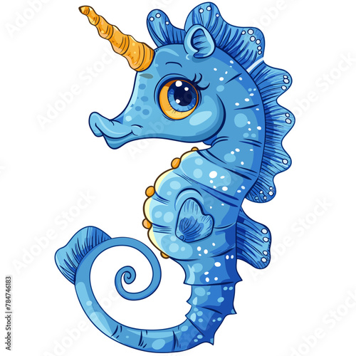 Cute cartoon seahorse isolated on white background. Vector illustration.