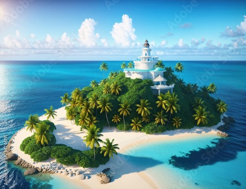 Tropical Island with Lighthouse