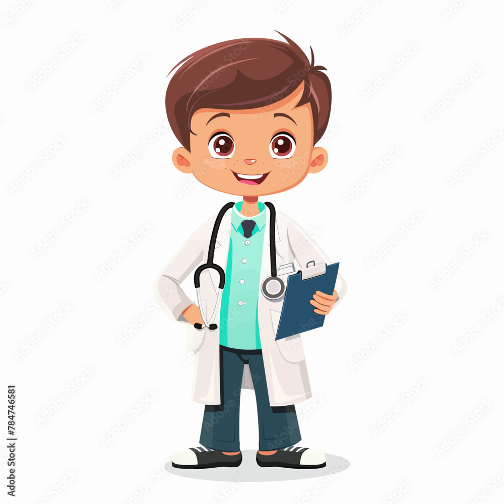 Cute little boy doctor with stethoscope and clipboard. Vector illustration Cute little boy doctor with stethoscope and clipboard. Vector illustration